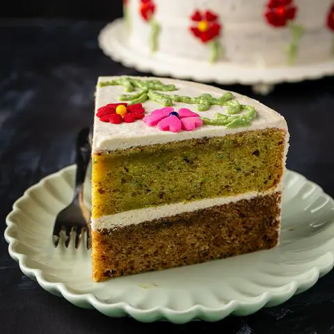 Pistachio Cake with Vanilla Cream Cheese Icing