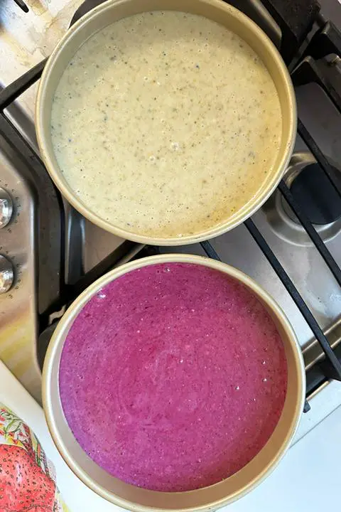 pistachio cake and rose cake ready to bake