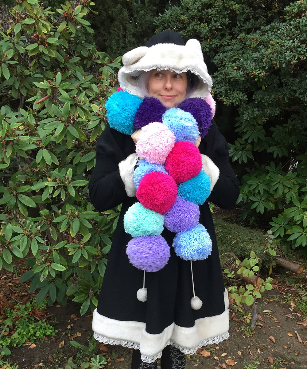 kawaii pom pom scarf