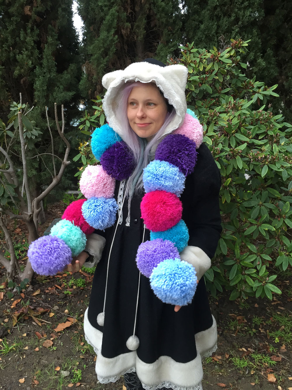 kawaii pom pom scarf