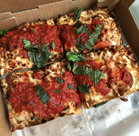 detroit-style pizza from Boxcar in Portland