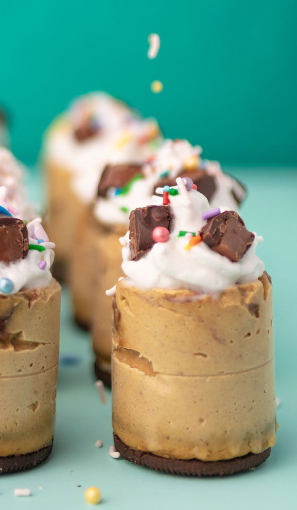 mini pumpkin cheesecake with dreamy candy bar pieces