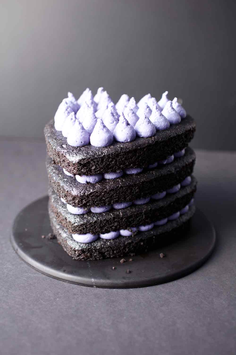 vegan mini purple and black Halloween cake
