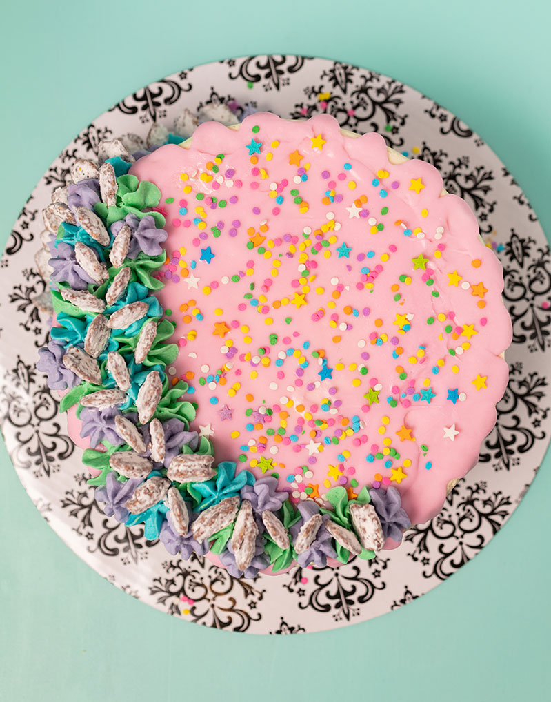 top of the vegan puppy chow cake