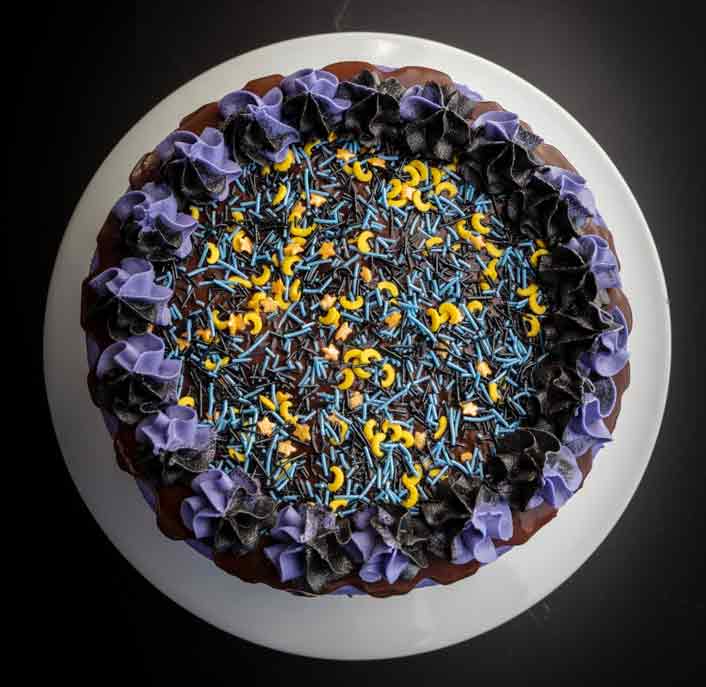 vegan purple halloween cake with sprinkles