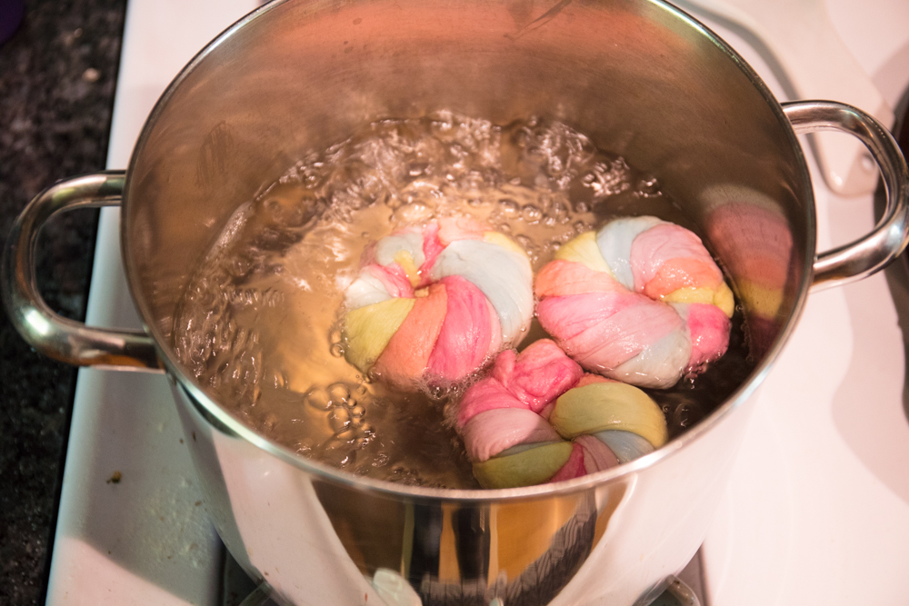 Boiling Vegan Rainbow Bagels