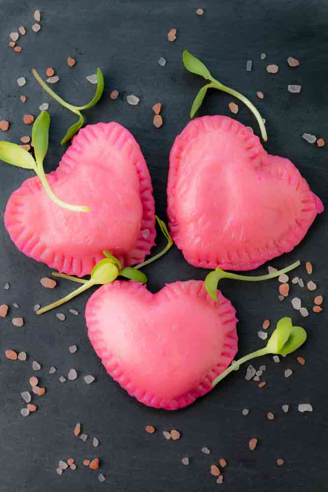 vegan pink heart ravioli