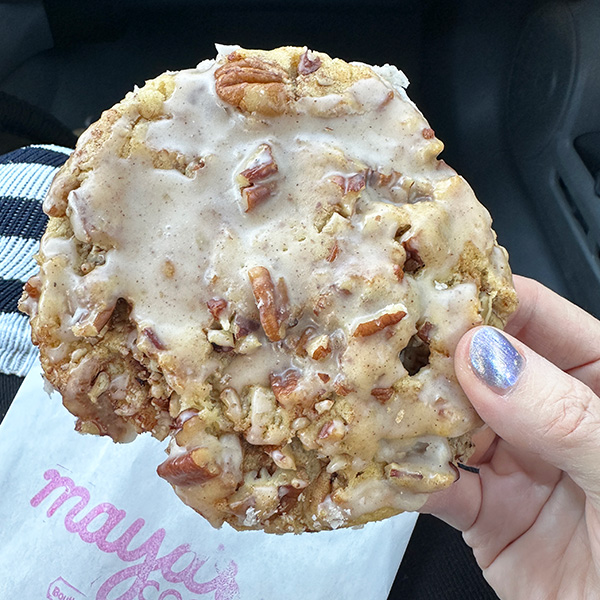 vegan Pumpkin Spice Cinnamon Bun cookie from Maya’s Cookies in San Diego.