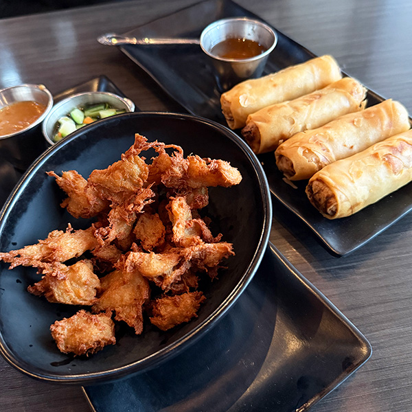 vegan Chicken Satay and Thai Crispy Rolls from Plumeria in San Diego.