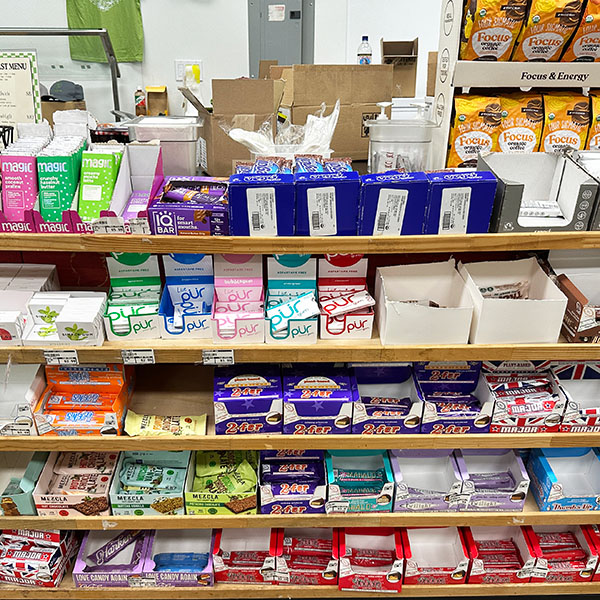 vegan candy bar section at San Diego Vegan Market in San Diego.