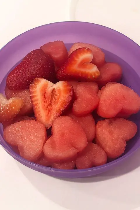 heart shaped watermelon and strawberries for sangria garnishes