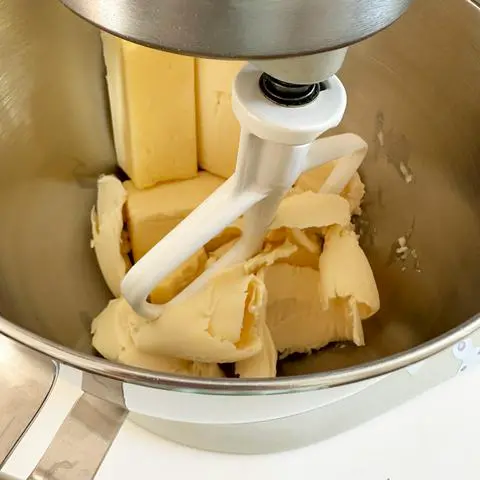 3 cups of vegan butter in a stand mixer