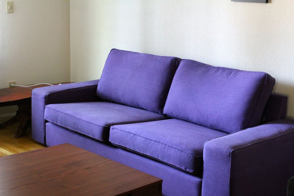 Freshly dyed purple sofa