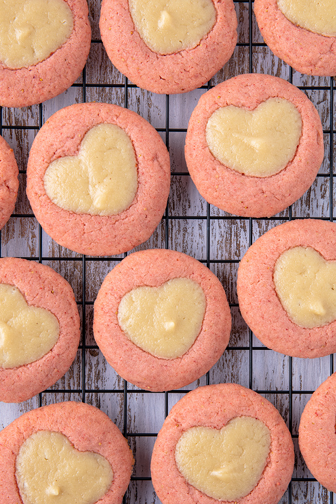 Novelty Shaped Pink Miniature Food Teatime Cookies on Baking Sheet