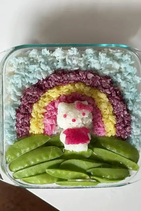 sushi casserole with hello kitty on top