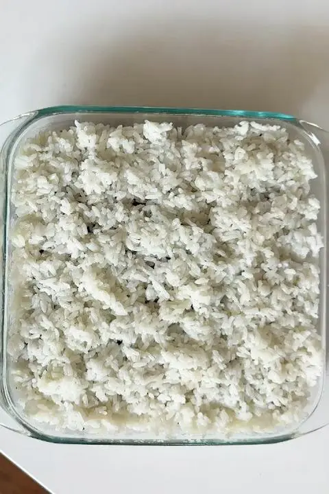 topped with final layer of rice.