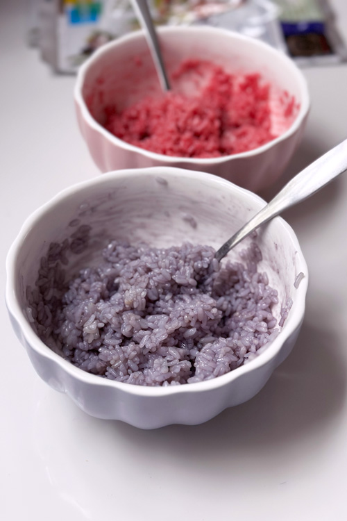 naturally colored pink and purple sushi rice
