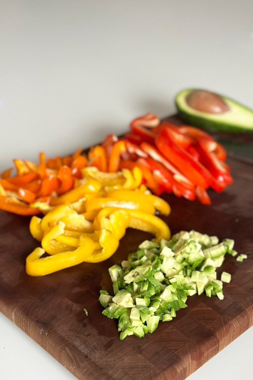 cut up veggies for the temaki sushi cones