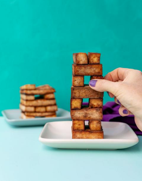 tofu stacked to look like jenga