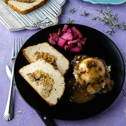 Vegan Thanksgiving meal on a plate