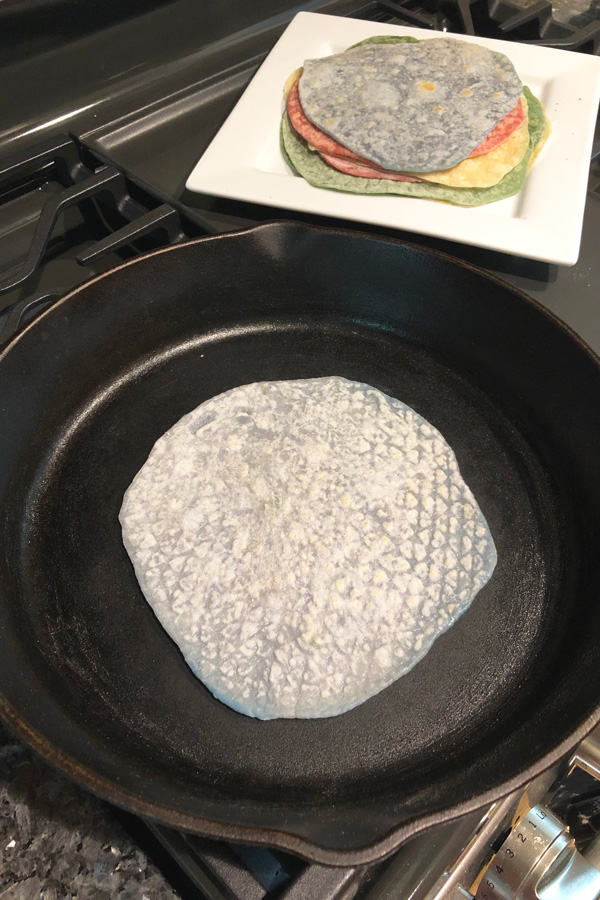 cooking vegan colored tortillas
