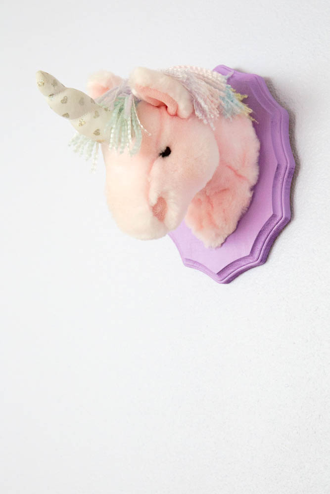 Plush unicorn head wall mount on sale