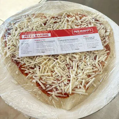 vegan heart shaped pizza from Papa Murphys.
