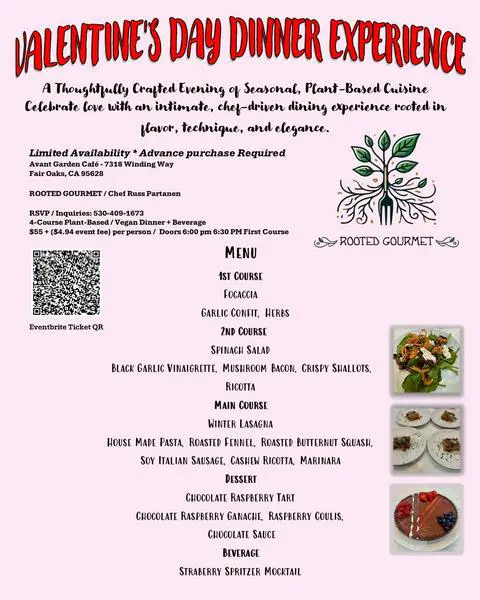 vegan Valentine's Day menu from Rooted Gourmet.