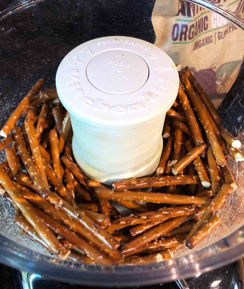 Processing the pretzels for the Vegan Crispy Pretzel Chicken Fries